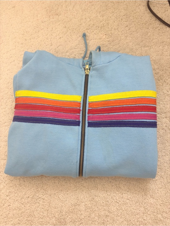 Aviator Nation Tops - Aviator Nation Light Blue Hoodie with Rainbow Stripe Details